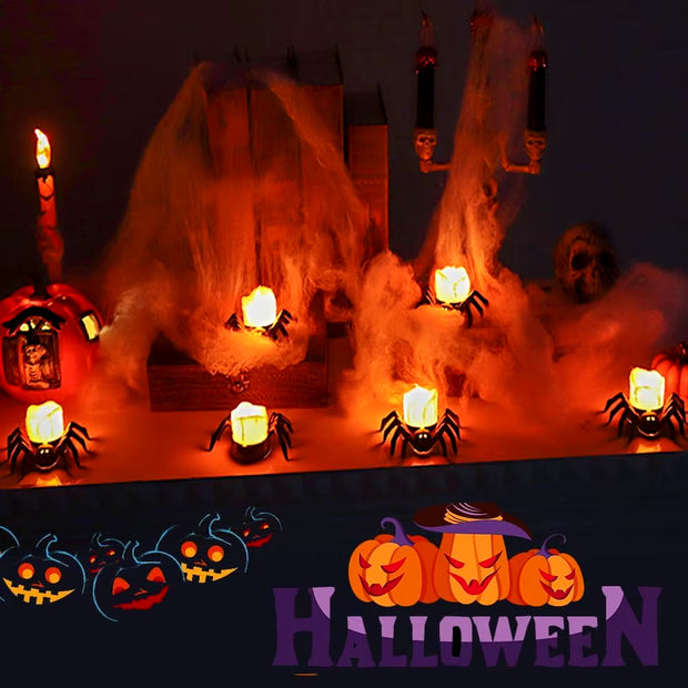 LED Spider Pumpkin Candle Lamp – Durable Halloween Decor for Home, Bar, and Haunted House Parties