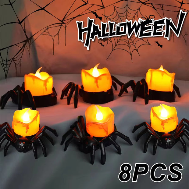 LED Spider Pumpkin Candle Lamp – Durable Halloween Decor for Home, Bar, and Haunted House Parties