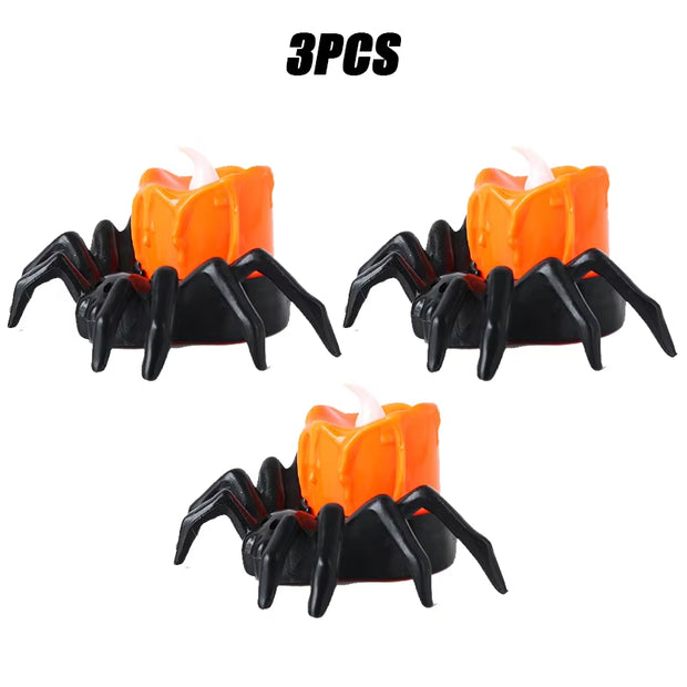 LED Spider Pumpkin Candle Lamp – Durable Halloween Decor for Home, Bar, and Haunted House Parties