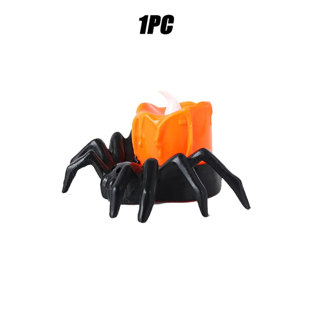 LED Spider Pumpkin Candle Lamp – Durable Halloween Decor for Home, Bar, and Haunted House Parties