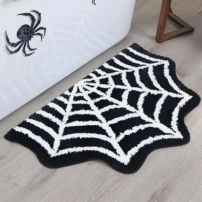 "Premium Black Spider Web Bath Mat – Non-Slip Halloween Decor for Entryway and Living Spaces"