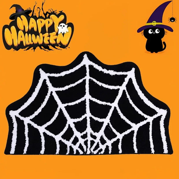 "Premium Black Spider Web Bath Mat – Non-Slip Halloween Decor for Entryway and Living Spaces"