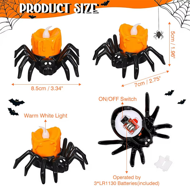 LED Spider Pumpkin Candle Lamp – Durable Halloween Decor for Home, Bar, and Haunted House Parties